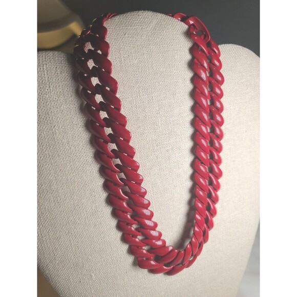 Vintage NAPIER Necklace Red Metal Enamel Chunky Chain Link Retro Mod - Picture 2 of 6
